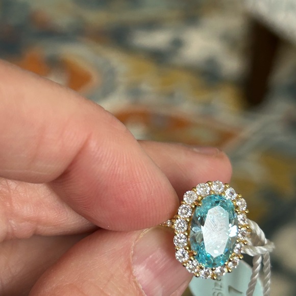 Beautiful sterling silver gold plated Blue crystal sterling silver, size 7 - Picture 3 of 8